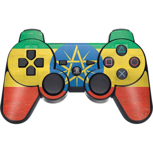Ethiopia Flag Distressed PS3 Dual Shock wireless controller Skin